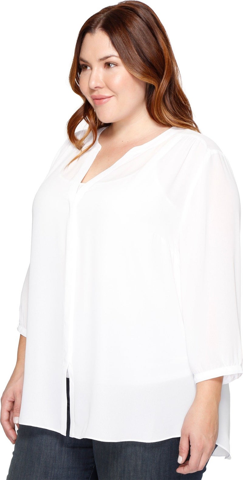 NYDJ Women's Plus Size Three-Quarter Sleeve Pintuck Blouse | Classic Lightweight Top, Optic White, 1X - Image 5